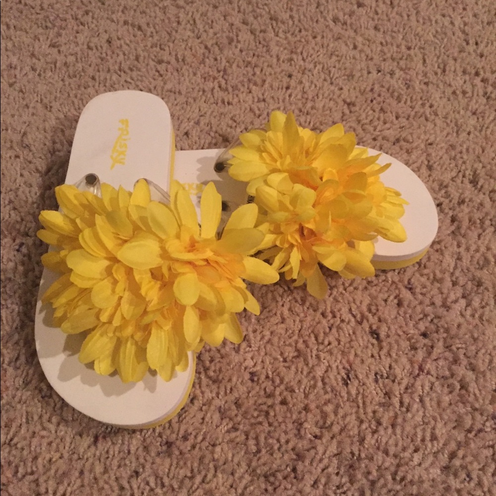 Yellow flower frisky flip flops
